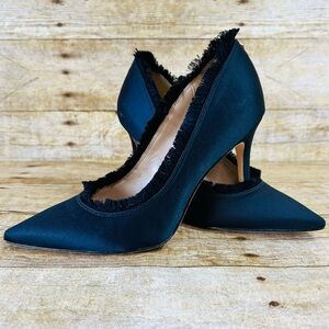 Sam Edelman Hazel Satin Frayed Fringe Pointed Toe Pumps Navy Blue Womens‎ Size 6